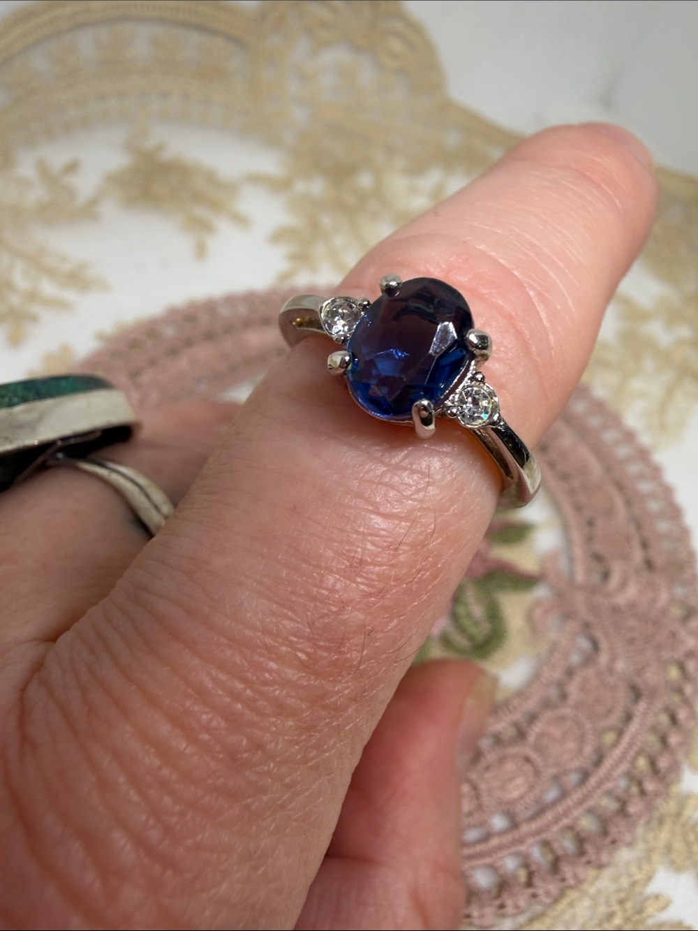 Vintage Avon Simulated Sapphire Ring Size 7 | Estate Blue Crystal Statement Ring